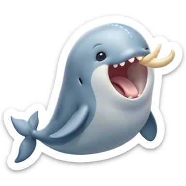 Cinematic Cute Yawning Narwhal Portrait Emoji, Head tilted slightly with a dramatic, wide-open yawn, showcasing a sleek, graceful form and a subtly curved tusk, sleepy eyes half-closed in drowsy contentment, Simplified yet irresistibly adorable features, highly detailed, glowing with a soft, cozy oceanic glow, high shine, relaxed yet expressive, stylized with a touch of whimsical charm, bright and endearing, soft glowing outline, capturing the essence of a drowsy yet affectionate sea guardian that seems ready to drift out of the screen for a nap! sticker