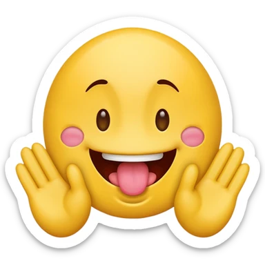 funny emoji face, tongue out, hands on both sides sticker