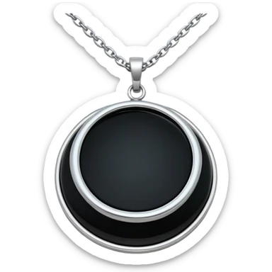 dark onyx talisman, round and polished, cradled by a silver chain, absorbing negativity with unseen grace sticker