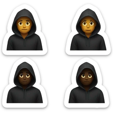 Black hoodie emoji, minimalist design, focus only on the hoodie itself with a visible hood and long sleeves, no person or body, no logos or patterns, transparent background sticker