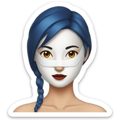 women wearing half kitsune mask blue eyes sticker