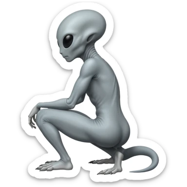 fullbody gray alien kneeling BACKVIEW sticker