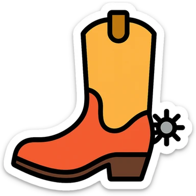 cowboy boot, color outline icon style, black outlines, simple and bold sticker