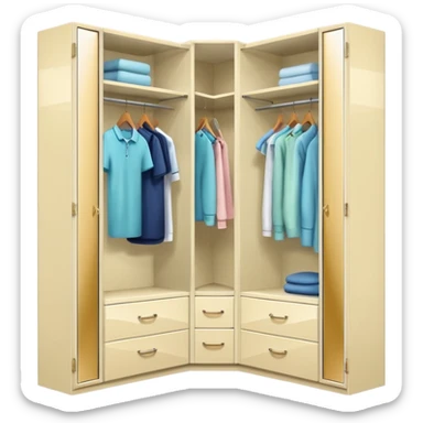 Glossy cream PVC corner closet with L-shaped design, fitted into sticker