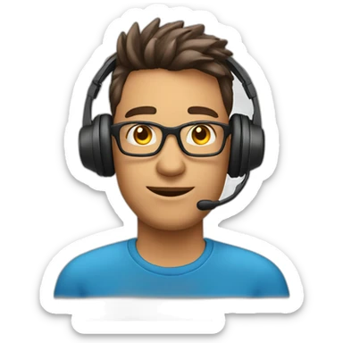 customer service bold man with headset X emoji too hot with red t-shirt sticker