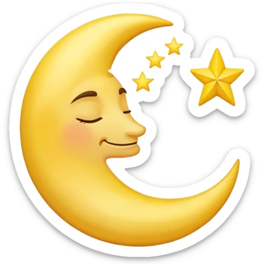 A crescent moon with a sleepy, peaceful face sticker
