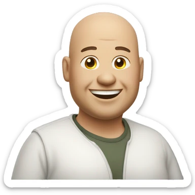 Fat bald men 30 yo with smile sticker