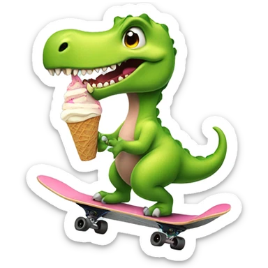A dinosaur skateboard eating ice cream  sticker