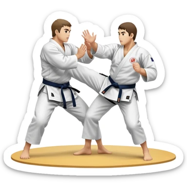Two judo practitioners in traditional gi, one executing a powerful throw while the other is countering with a defensive move. The background features a judo mat and a focused dojo atmosphere. Transparent background highlights the precision and technique of judo. sticker