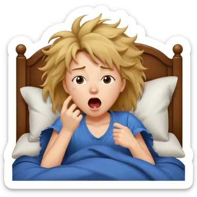 A girl waking up in bed sticker