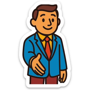 polite person offering a handshake, kind and approachable, vibrant toon style sticker