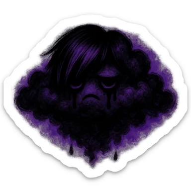 emo-style cloud, black and purple, moody, no background sticker