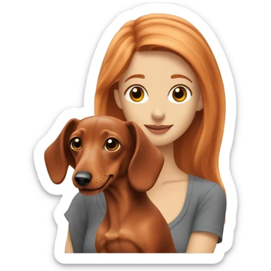 Redhead 👩🏼‍🦰 with blonde longhair dachshund in front of her sticker
