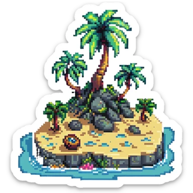 deserted island with treasure sticker