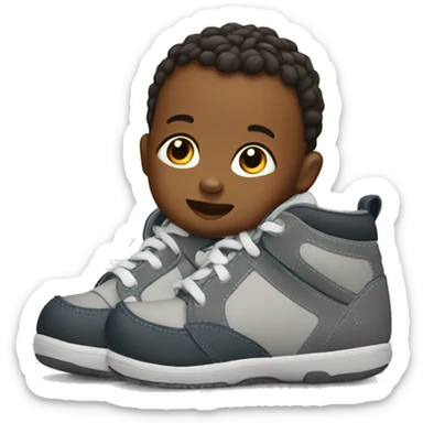 A baby with a big shoes sticker