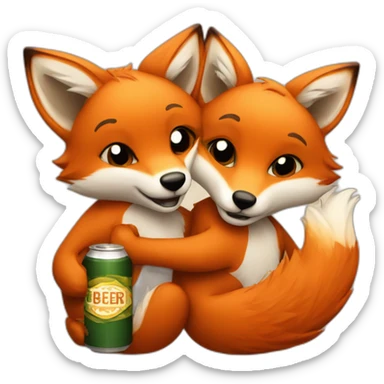 Couple of foxes hugging with a beer sticker