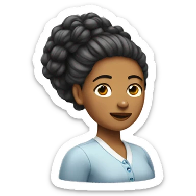 a woman with her hair raised with a pin sticker