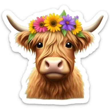 Highland cow with a flower headband sticker