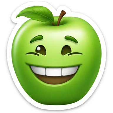 Green apple with smiling face sticker