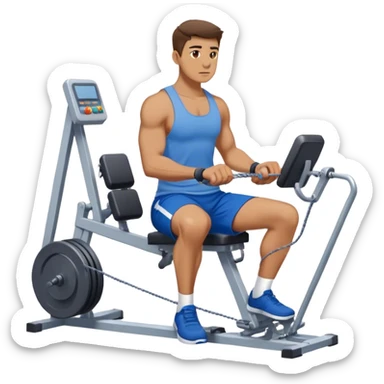 back view of man with blue shorts using seated cable-rows machine sticker