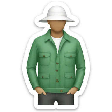 gardener pith helmet jacket white green trees  sticker