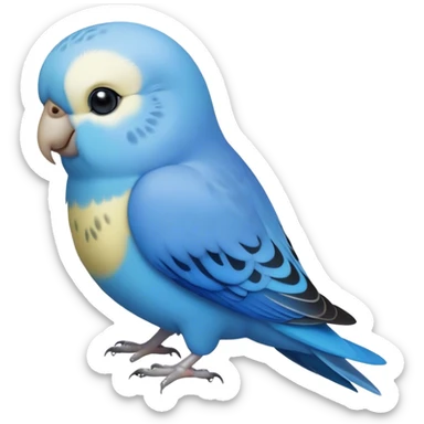 Cinematic Noble Blue Budgie Portrait Emoji, Poised and regal, with a petite, delicate build and a smooth, well-groomed fur of vibrant blue feathers, deep-set soulful dark eyes, Simplified yet sharp and sophisticated features, highly detailed, glowing with a soft, dignified glow, high shine, intelligent and charming, stylized with an air of elegance, focused and attentive, soft glowing outline, capturing the essence of a watchful and confident avian companion, so majestic it feels as though it could flutter out of the screen with effortless authority! sticker