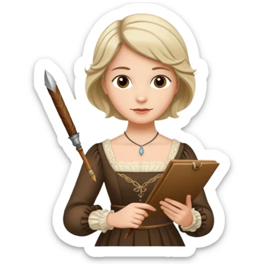 Jane austin writing with a quill in hand sticker