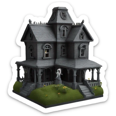Haunting graveyard field Victorian mansion birdhouse  sticker