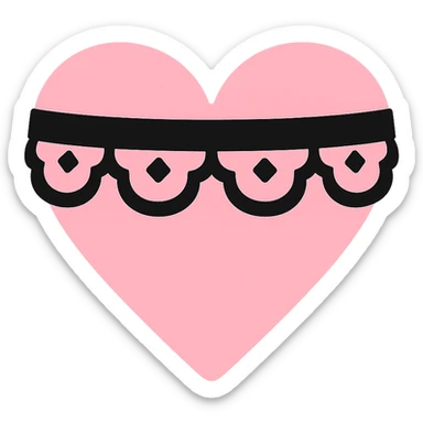 gothic heart with a black lace choker, color icon filled style, pink and black sticker