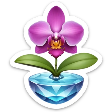 orchid with crystal growing from center sticker