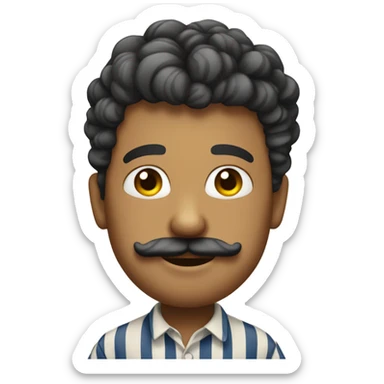 Little French man with curly mustache and striped shirt smirking sticker