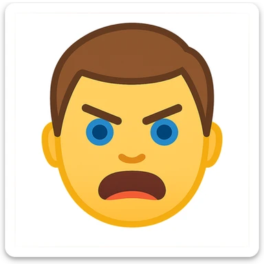 Create a simple and expressive emoji based on this person's face showing an angry expression, in a simple and expressive emoji style with a transparent background. sticker