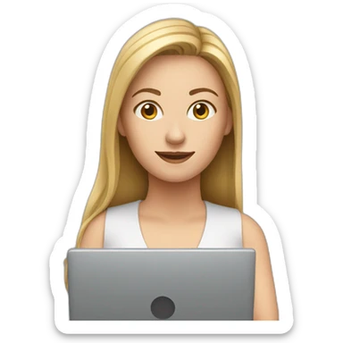 a white woman with laptop sticker