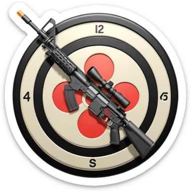 A detailed image of an AR-15 aimed at a target, with the target's concentric rings clearly visible. The focus is on the precision and accuracy of the sport, with the rifle positioned in front of a neutral background, emphasizing the equipment and the competitive nature of shooting. sticker