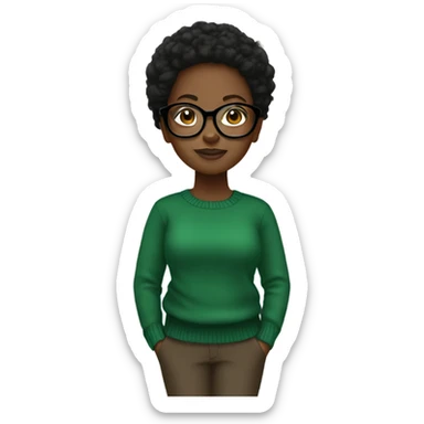 black girl wearing black round glasses and a green sweater  sticker