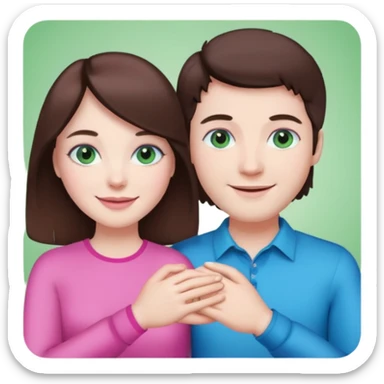 pink polaroid photo of a couple thats white with brunette hair blue and green eyes sticker