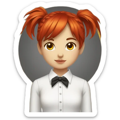 (gril) makima with red hair fringe, yellow eyes with a circle inside and a white shirt and black tie sticker