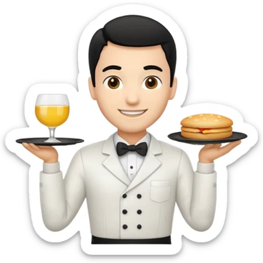 emoji man light skin and black hair, con uniforme de camarero de pie sticker