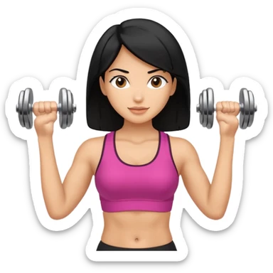 mujer fit con pelo negro y sosteniendo 2 mancuernas sticker