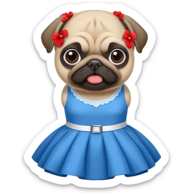 Pug realista com vestido azul sticker