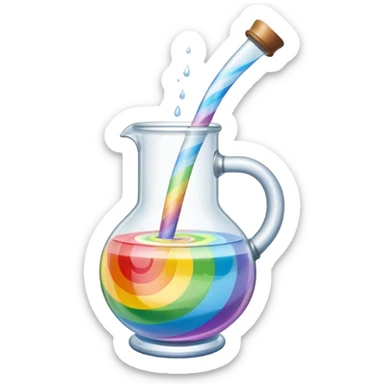 bong with swirling rainbow water inside, simple glass design, no fruit sticker