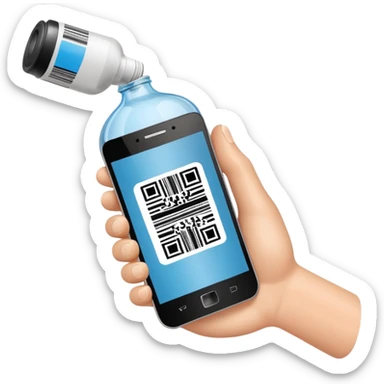 smartphone held over bottle with barcode, scanning action implied, no text sticker