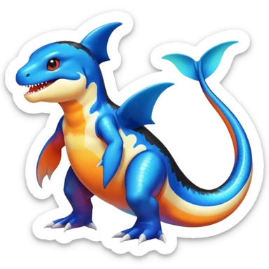 white blacks colorful gradient shiny glossy Fakémon-Digimon-orca-reptile-charizard-feraligatr-lizard-creature-hybrid (full body) sticker