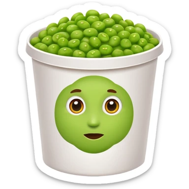 mushy peas in a disposable white cardboard container sticker