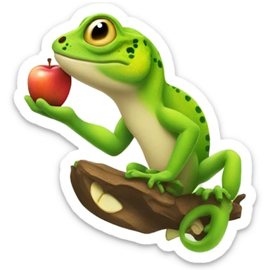 gecko with an apple sticker