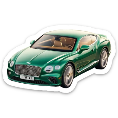Bentley Continental GT (2022) – cinematic-realistic Bentley Continental GT emoji, its deep emerald green paint reflecting the golden hour sunlight as it cruises along a coastal highway. The roar of its W12 engine builds as it accelerates, the plush leather interior offering an unmatched blend of luxury and performance. sticker