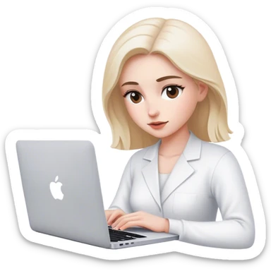 Mac book blanc avec une femme qui travaille sur l’ordinateur de dos dans un thème féminin minimaliste  sticker