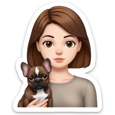 a white girl with brown hair with a black frenchie bulldog  sticker