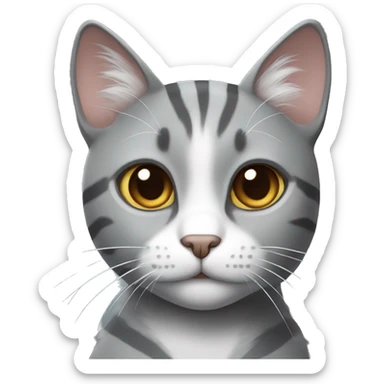 Gray cat with white stripes with brown eyes sticker