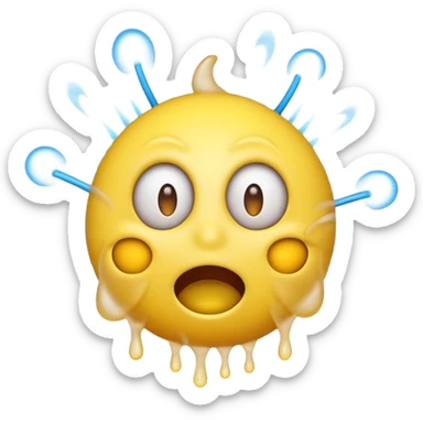 Yellow emoji face with eyes popping out like a spring, steam coming from ears, extreme shock, 3D glossy texture, vibrant colors." sticker